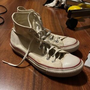 Converse High Top Sneakers in Cream with Red Stripe